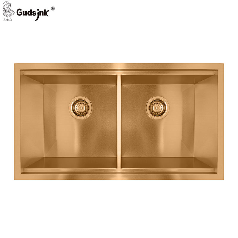 Premium Gold 304 Stainless Steel Double Bowl Kitchen Sink with Integrated Workstation