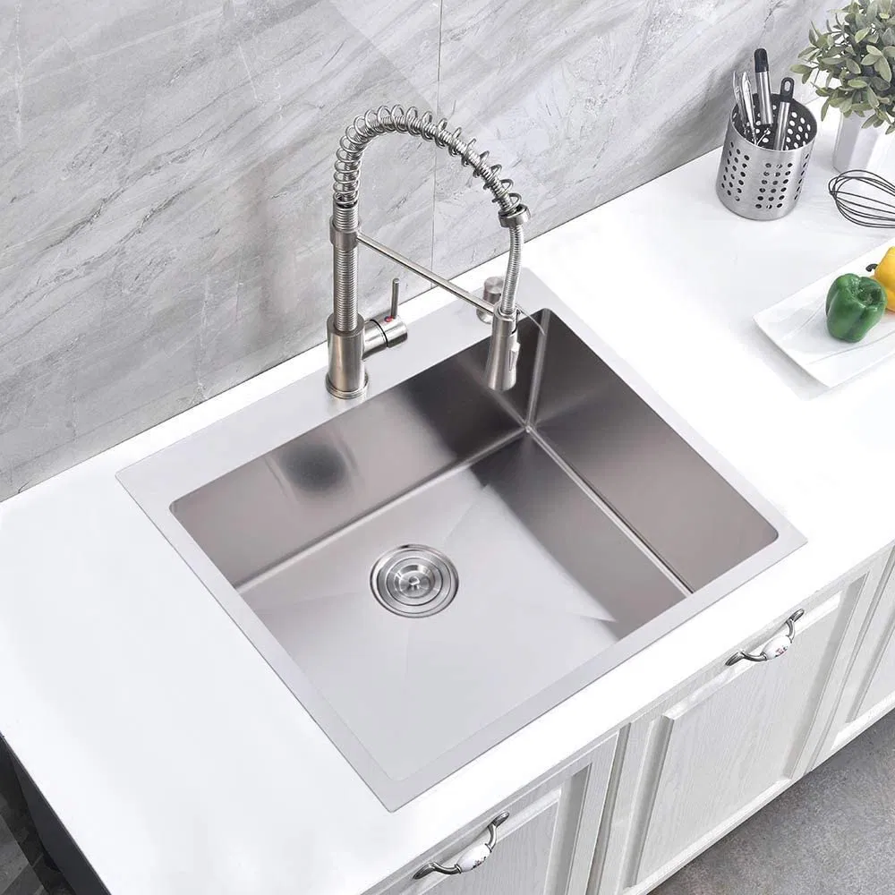 18 Gauge Handmade Stainless Steel Topmount Drop-in Single Basin Kitchen Sink