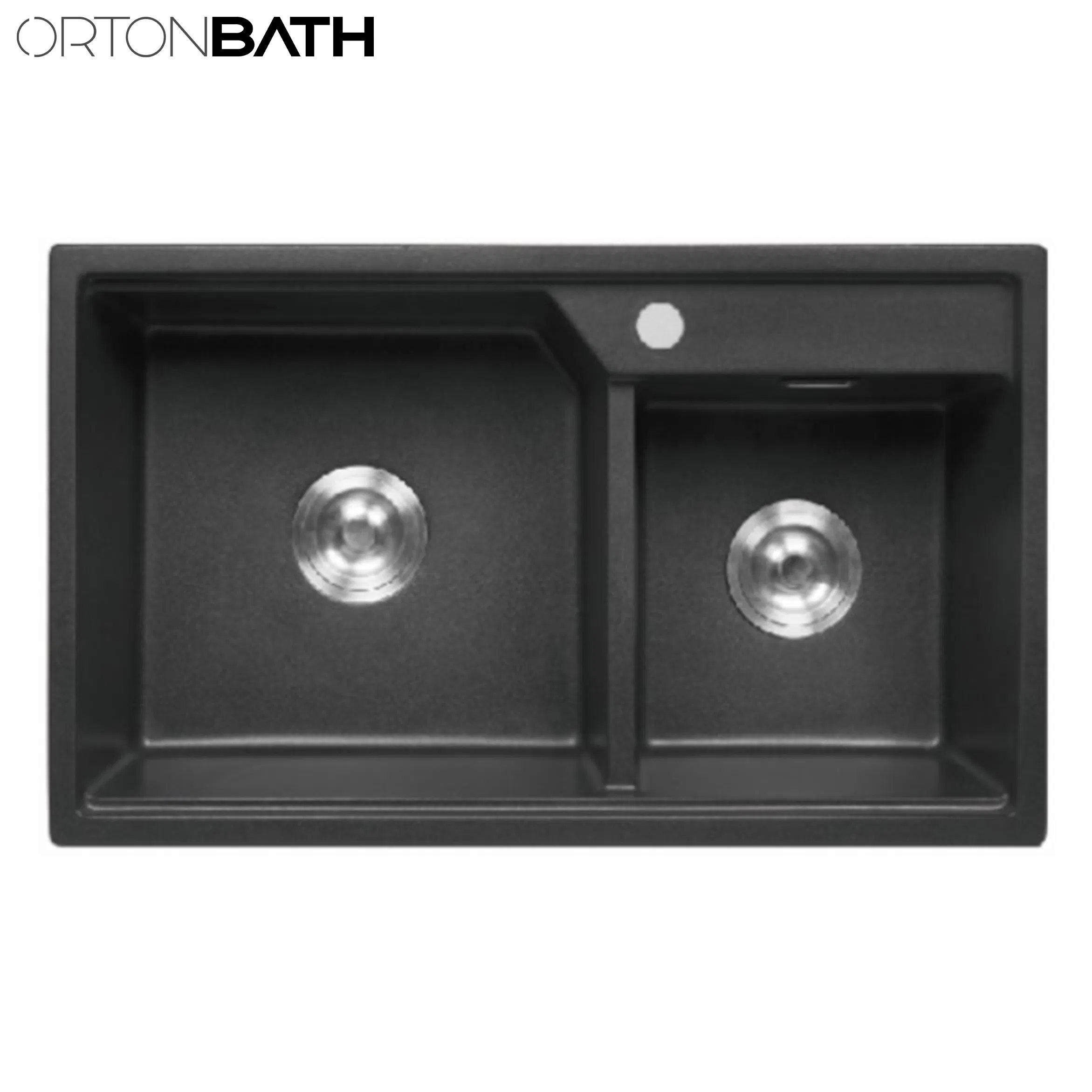 Ortonbath Black Topmount Double Bowl Composite Granite Composite Kitchen Sink with 1 Tap Hole
