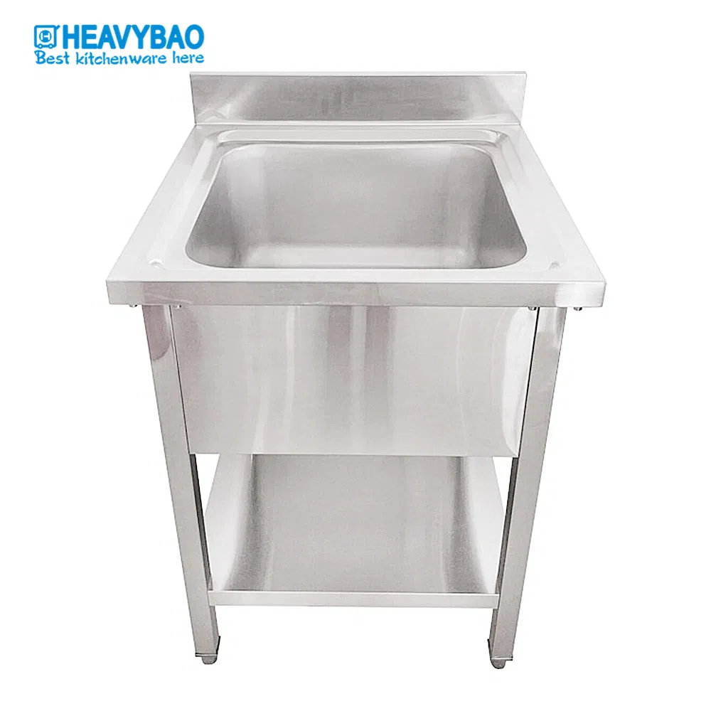 Heavybao 700X700mm Stainless Steel Single Bowl High Standing Kitchen Outdoor Washing Table