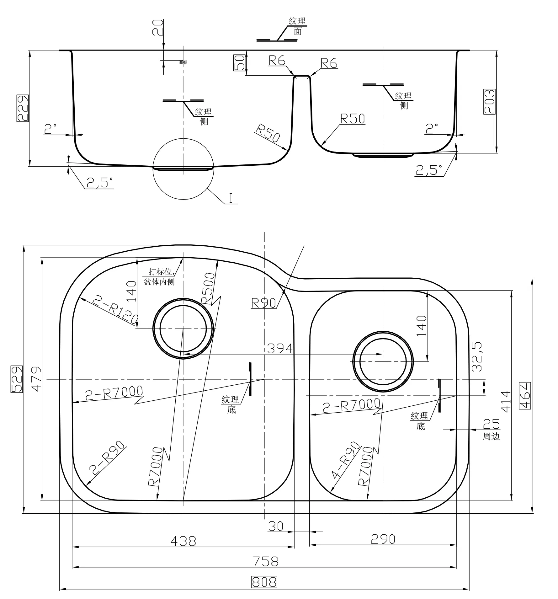 Aquacubic Press Hydrolic Make Stainless Steel Undermount Round Corner Double Bowl Moduled Kitchen Sink