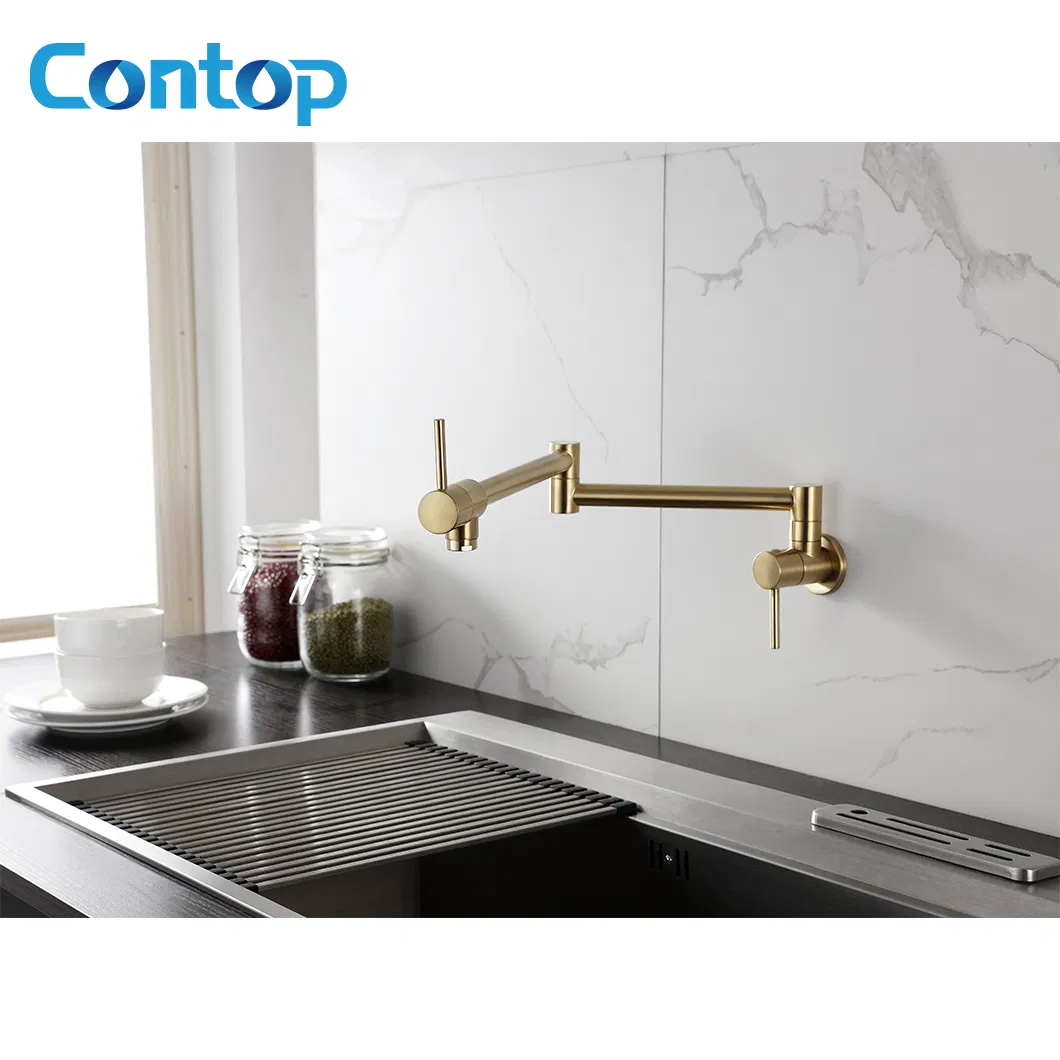 Wall Mounted Water Mixer Stretchable Brass Brushed Gold Folding Kitchen Sink Faucet Tap
