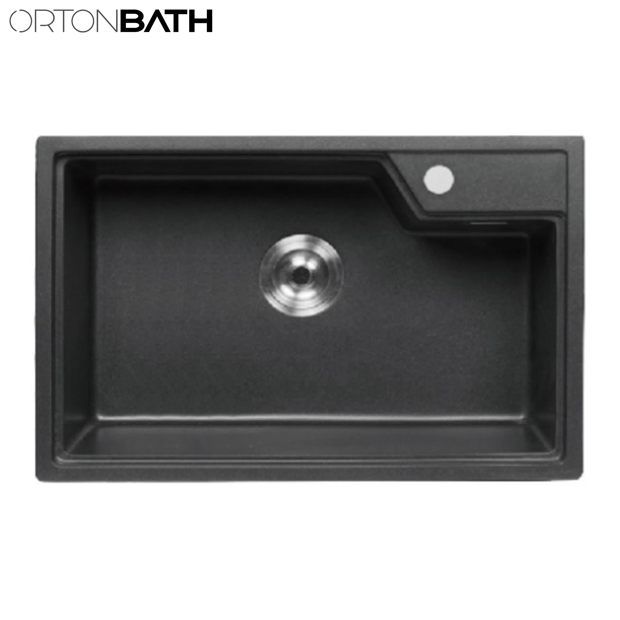 Ortonbath Rectangular Top Mount Single Bowl Black Silvery Granite Composite Kitchen Sink &amp; Waste Kit With1 Tap Hole
