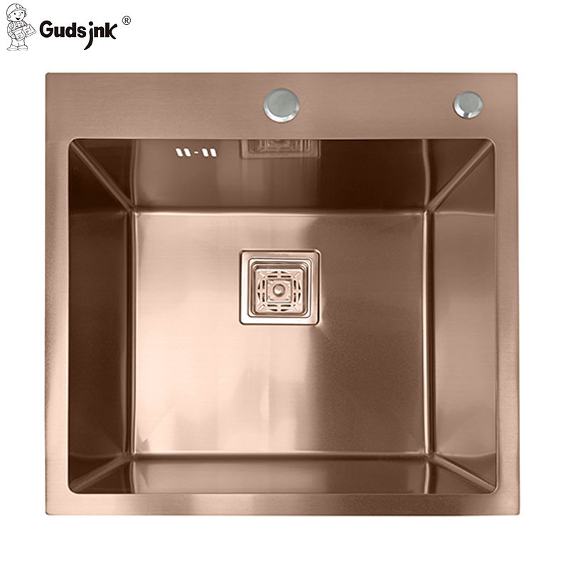 Gudsink Cheap Single Bowl Drop-in Stainless Steel 304 Square Rose Gold Bar Basin Modern Topmount Kitchen Sinks