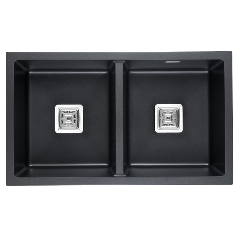 33" Double Single Bowl Undermount Quartz Stone Black Kitchen Sink