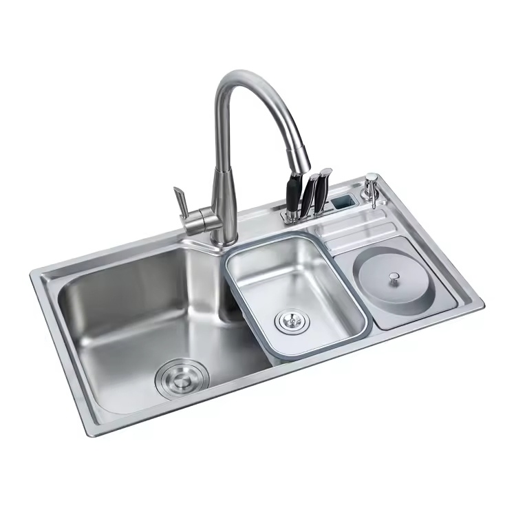 Pressed Stainless Steel Kitchen Sink with Baskets Corner Kitchen Sinks