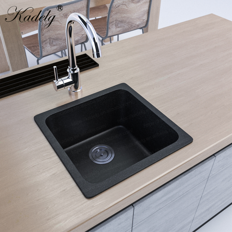 Small Size Grey Single Bowl Undermount Granite Composite Kitchen Sink Vent Pipe