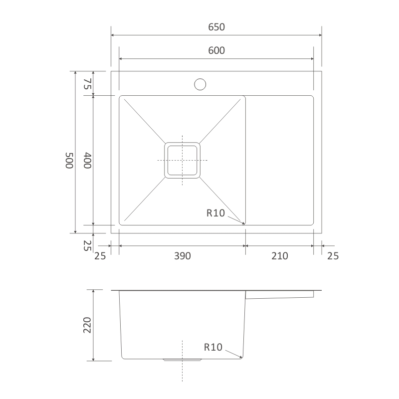 16"X 20" Inch 18 Gauge Commercial Large Topmount Drop-in Single Bowl Basin Handmade SUS304 Stainless Steel Kitchen Sink Brushed Nickel Kitchen Sink with Drainb