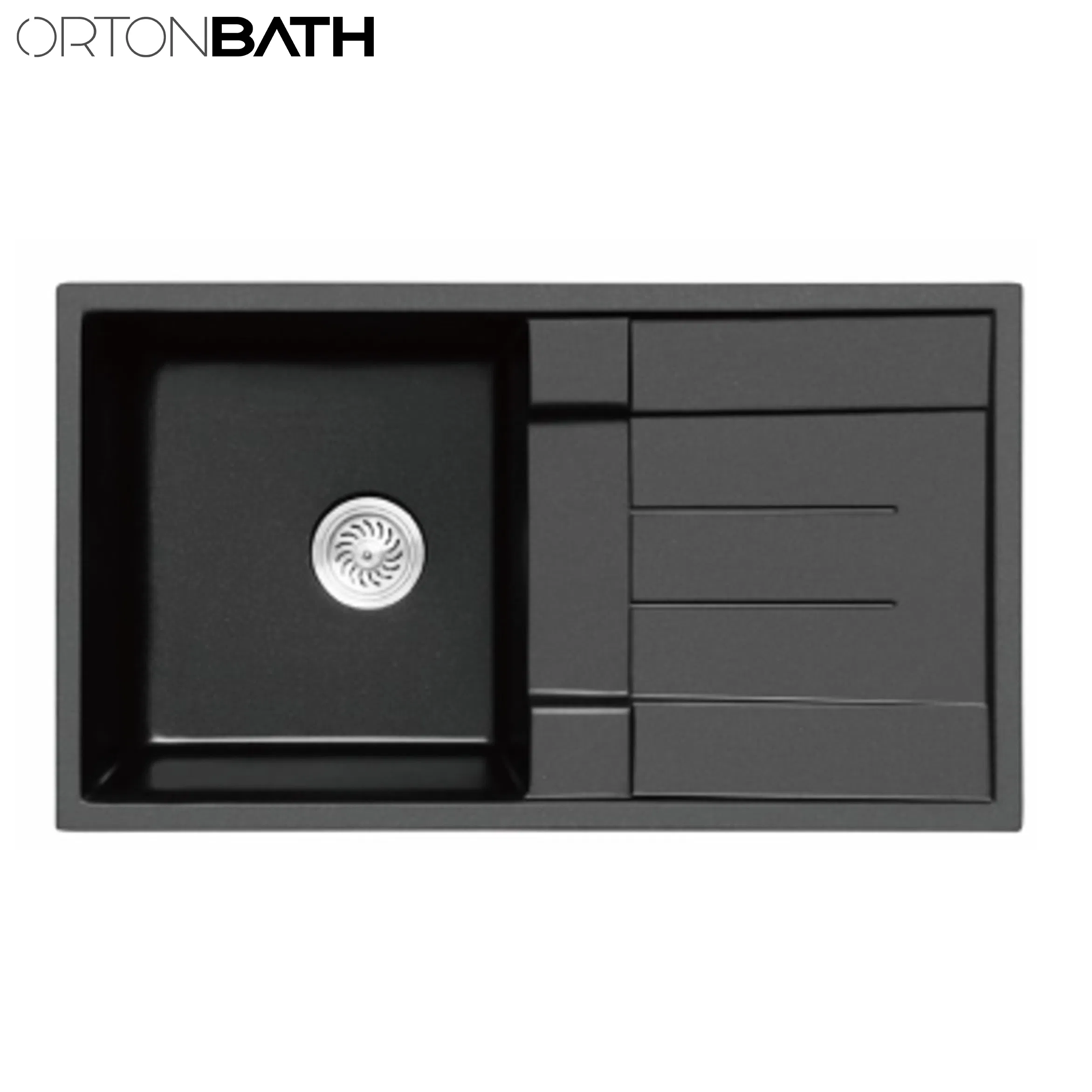 Ortonbath Rectangular Top Mount Single Bowl Black Silvery Granite Composite Kitchen Sink &amp; Waste Kit With1 Tap Hole