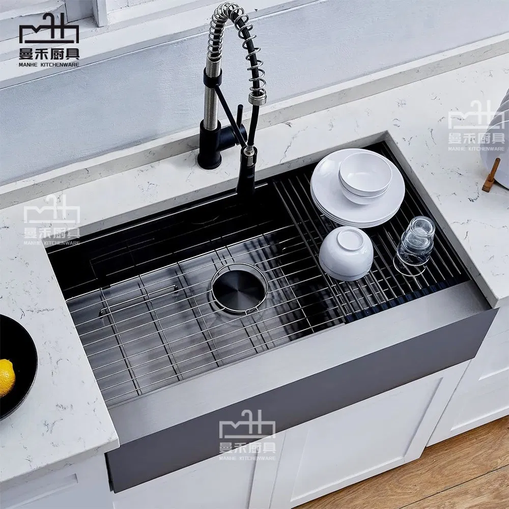 33X20 Inch Stainless Steel Farmhouse Sink Gunmetal Black Single Bowl Workstation Flat Apron Front Farm Kitchen Sink with Cutting Board