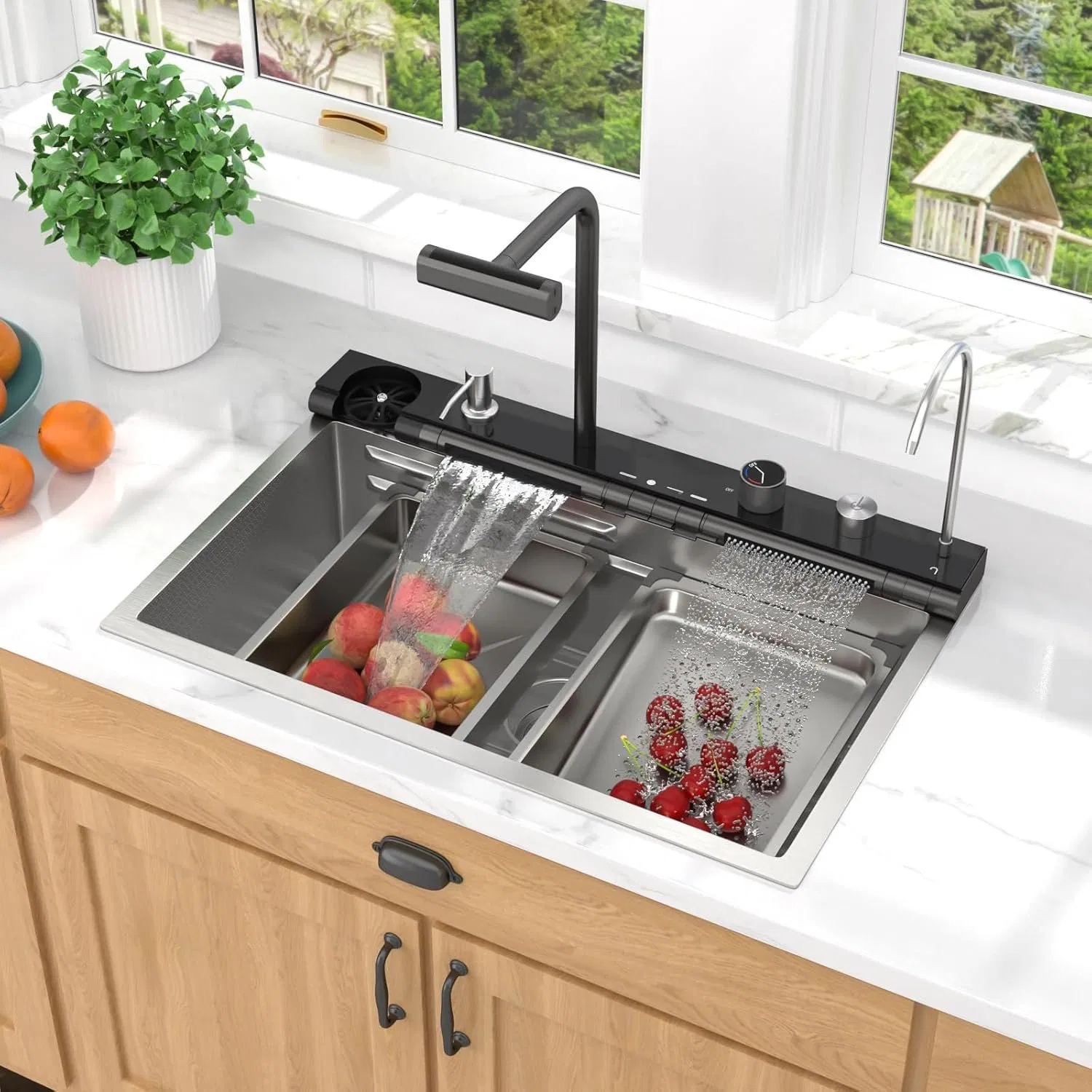 Made in China - Multifunctional Stainless Steel Single-Bowl Waterfall Integrated Kitchen Sink