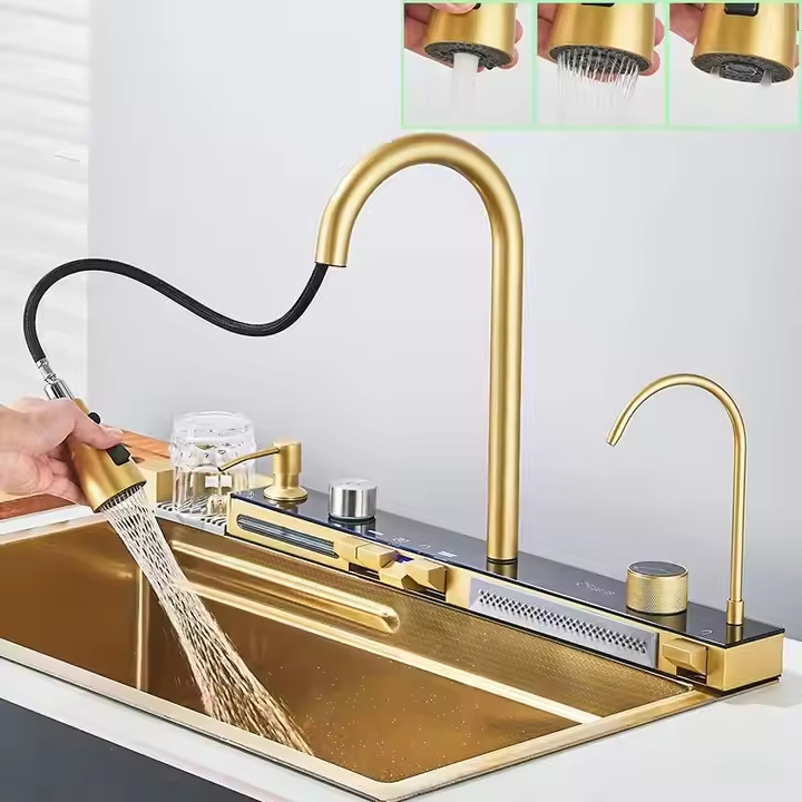 Modern Trendy Stainless Steel Handmade Sink Faucet with Stretchable Design