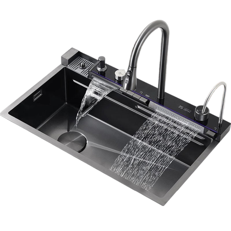 Modern Kitchen Sink 304 Stainless Steel Single Bowl Black Nano Smart Waterfall Sink Fregadero Cocina
