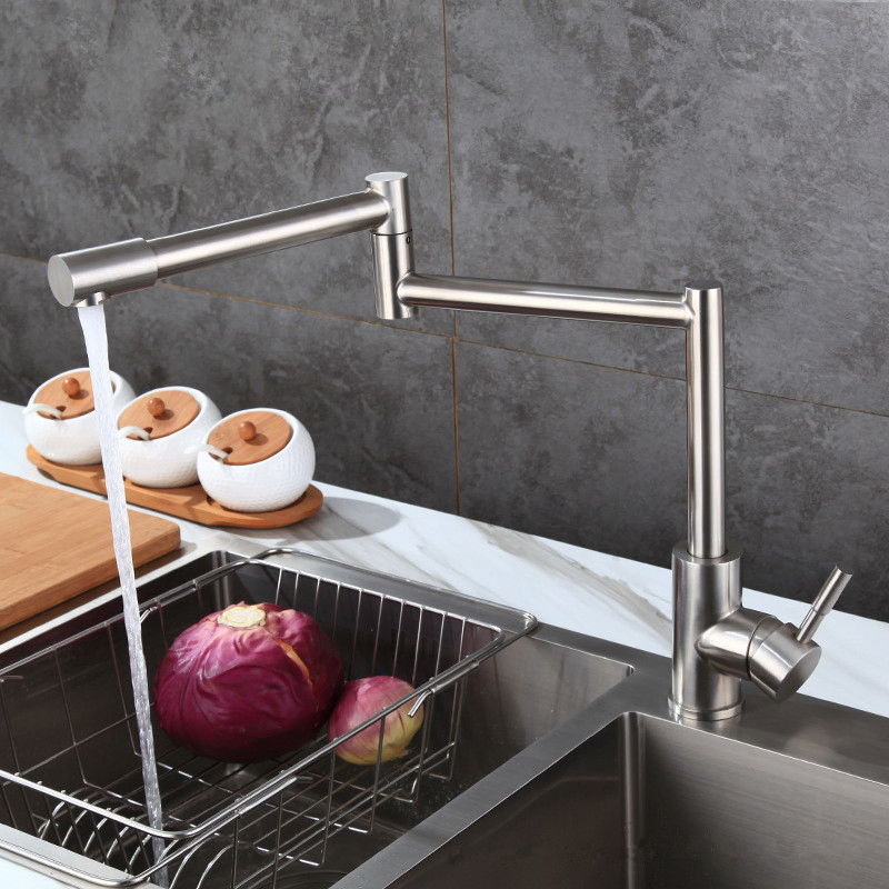 304 Stainless Steel Kitchen Sink Stretchable Folding Mixed Faucet Three Joint Swing Arm Faucet