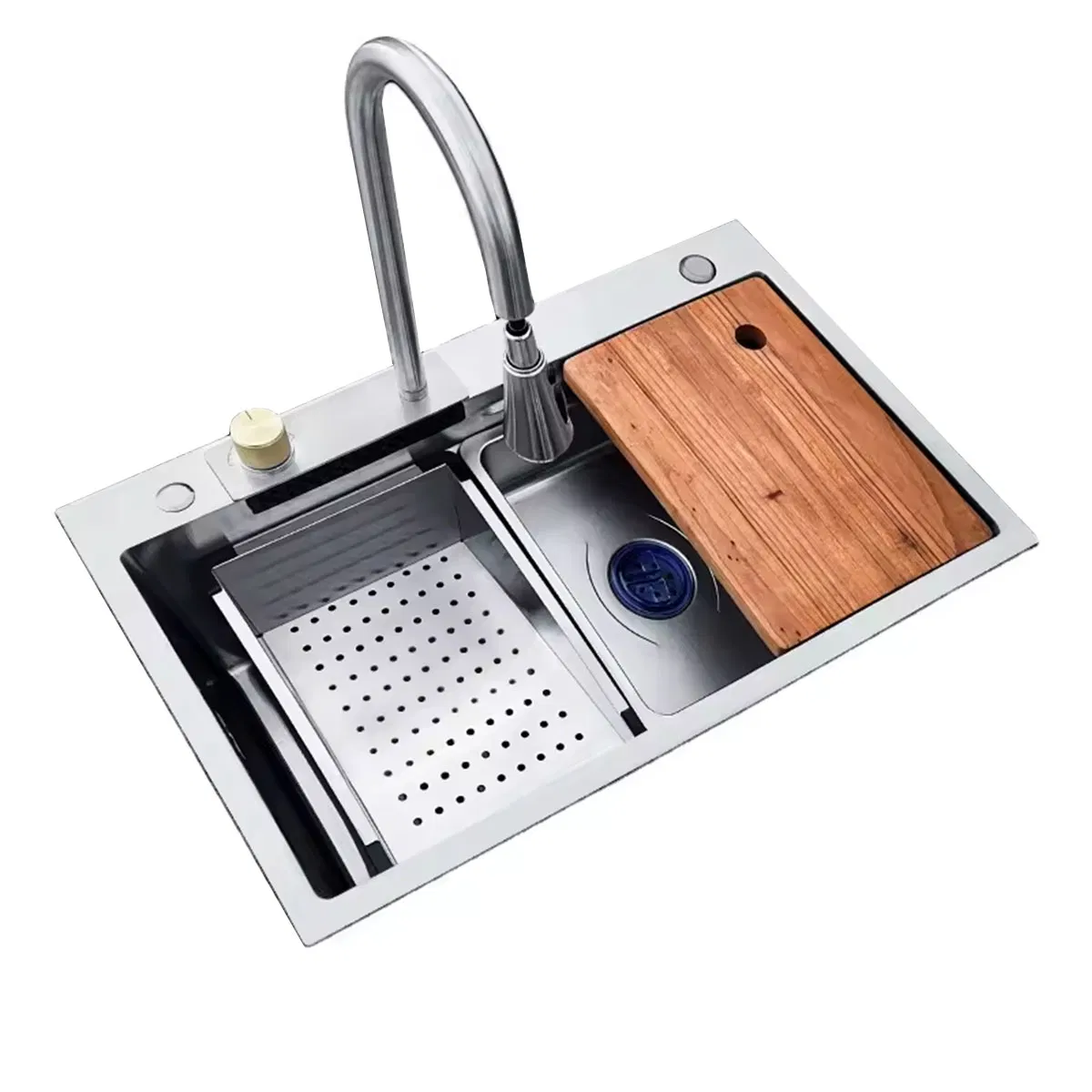 Kitchen Sinks Multifunction Black Waterfall Rainfall Single Bowl Stainless Steel Sink