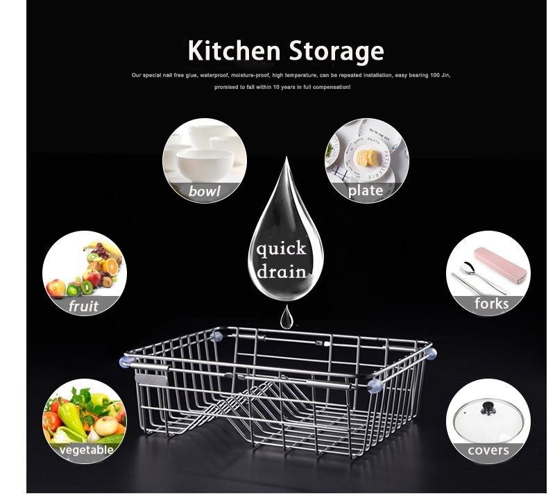 Simple Stretchable Collapsible Over-The-Sink Dishes Drainer Kitchenware Storage Drainer Basket for Dishes Vegetable and Fruit