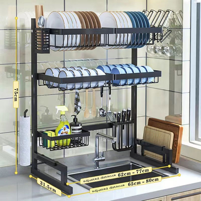 Retractable Adjustable Size: 65-85cm Stretchable Sink Drainage Rack, Perfectly Fits Most Kitchen Sinks/Countertops, Free to Adjust for Different Space Needs.