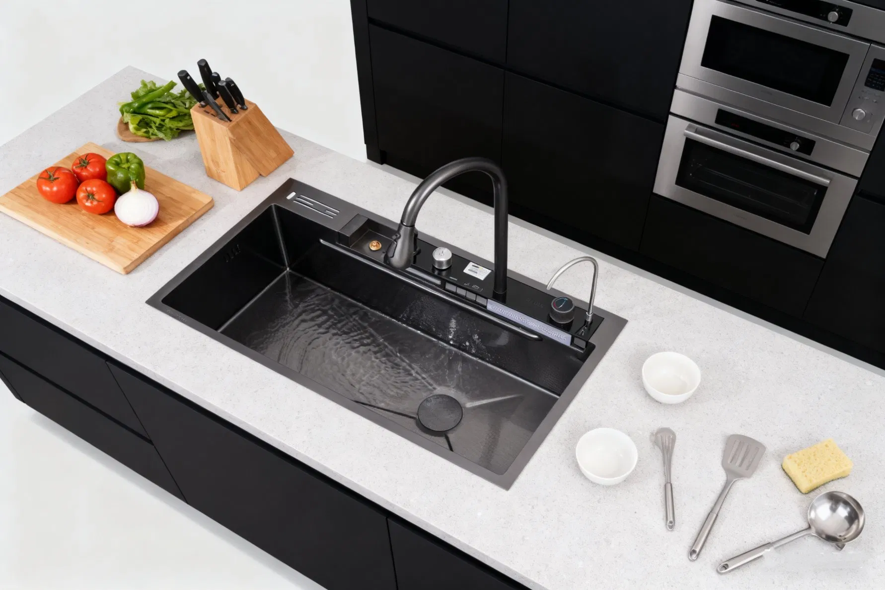 Versatile Whale Kitchen Sink with Built-in Faucet and Cutting Board