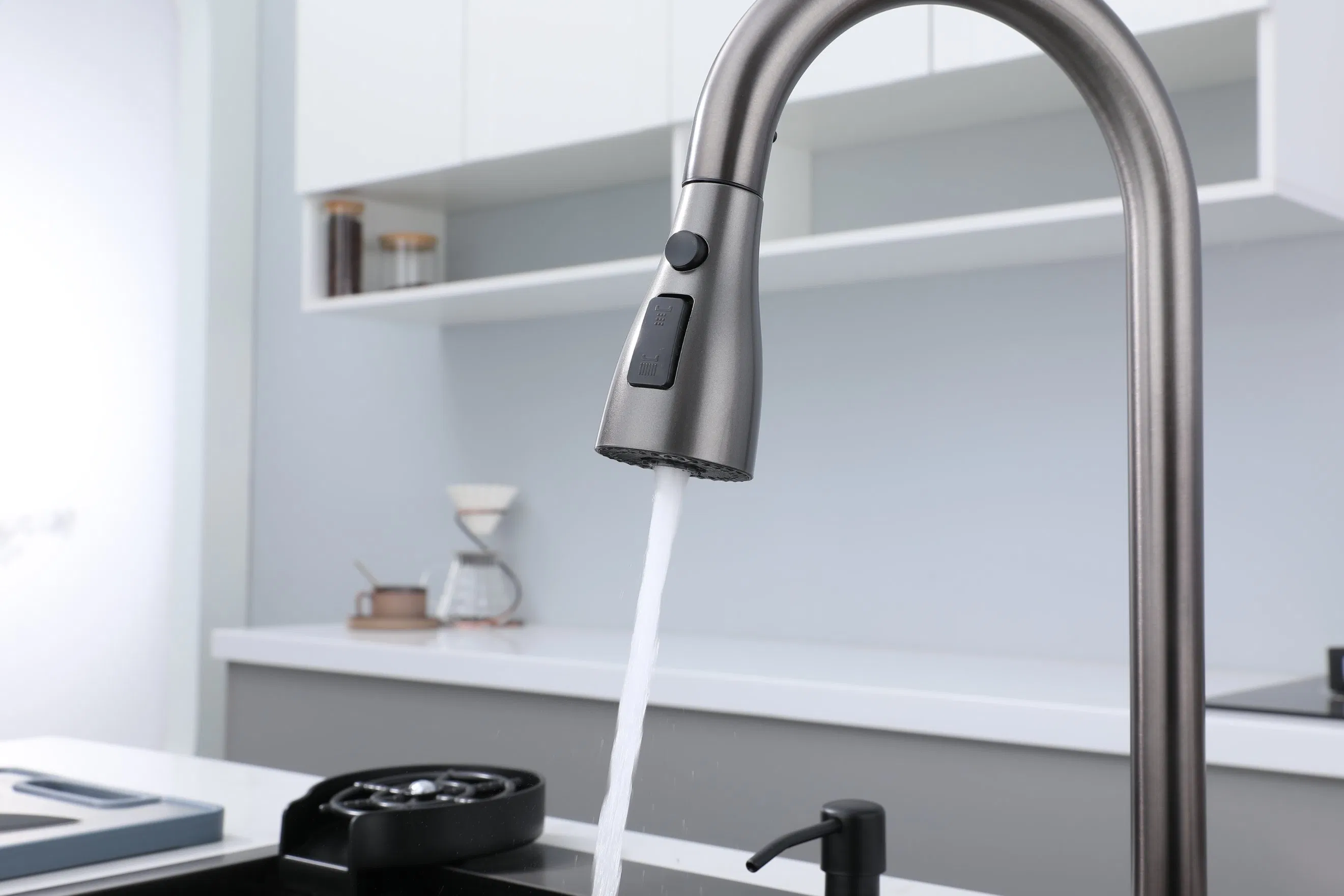 Premium Handmade Stainless Steel Kitchen Sink with Elegant Pull-out Faucet