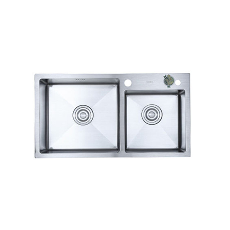 Sanipro Undermount Fine Drawing Process Large Round Corner Double Bowl Brushed Stainless Steel 304 Handmade Kitchen Sink