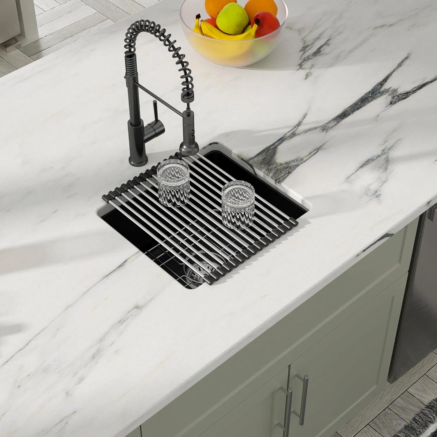 Quartz Granite Composite White Kitchen Sink Single Bowl Rounded Corners Undermount Sink Deep