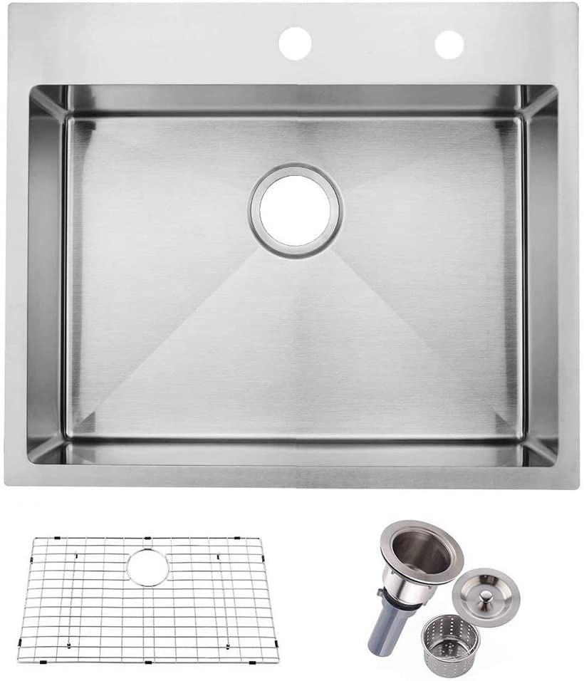 18 Gauge Handmade Stainless Steel Topmount Drop-in Single Basin Kitchen Sink