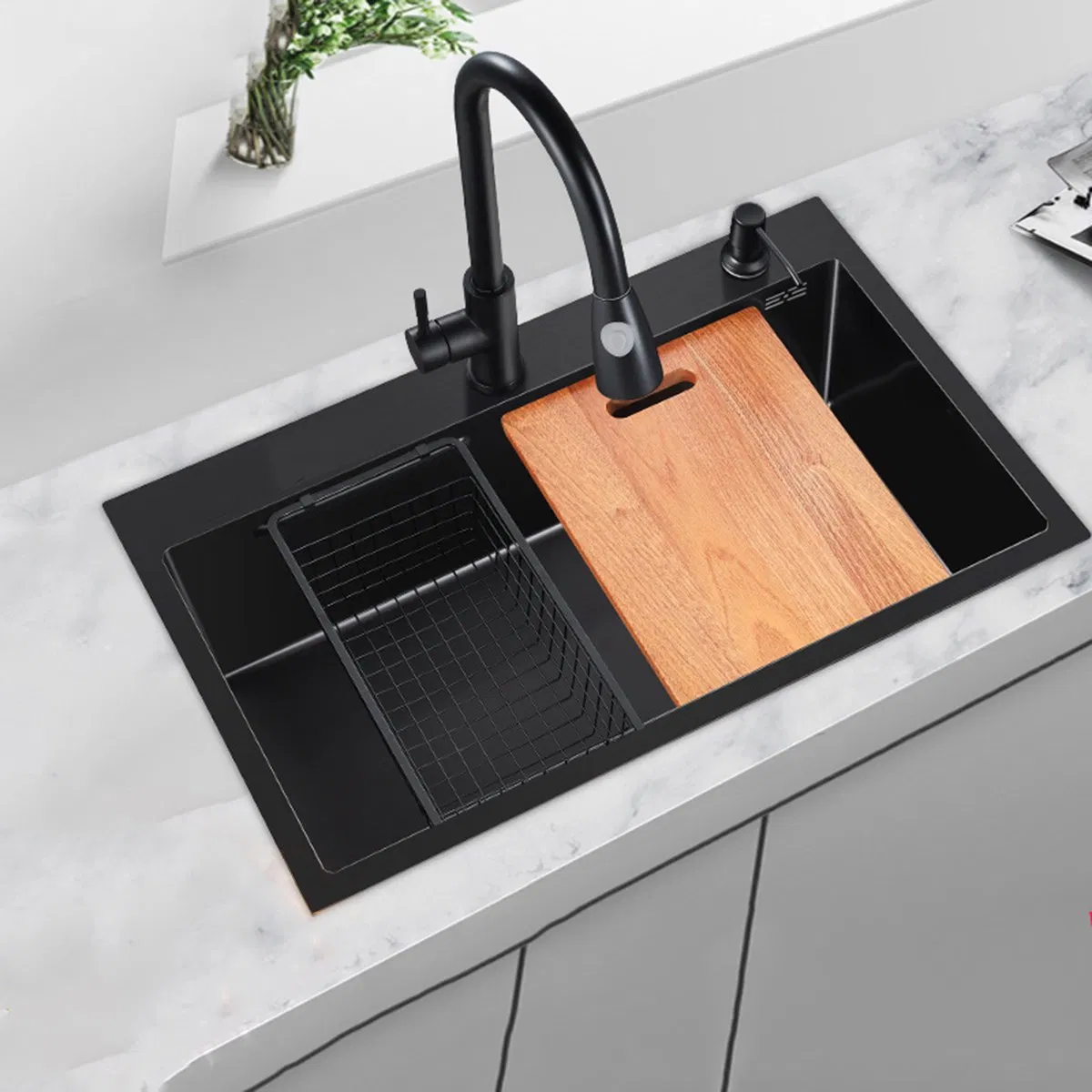 30 Inch Black Stainless Steel Drop in Kitchen Sink 18 Gauge Nano Black Deep Stainless Steel Topmount Workstation Kitchen Sink with Accessories