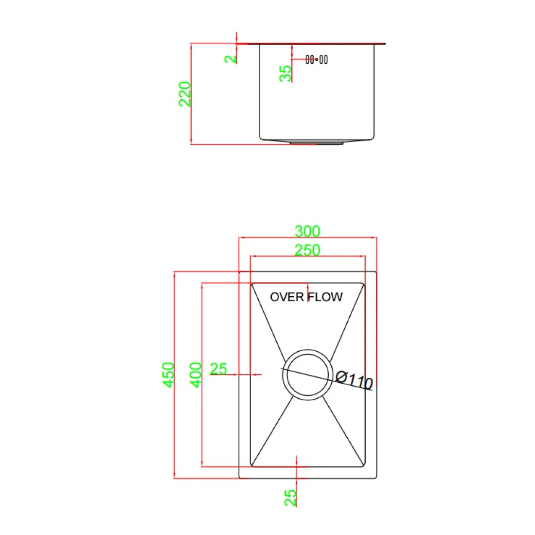 Small Bar Sink with Overflow, R10 Corner Handmade Stainless Steel Kitchen Sink