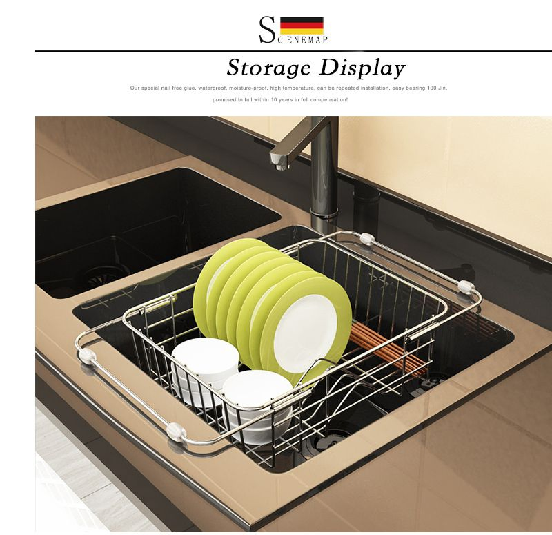 Simple Stretchable Collapsible Over-The-Sink Dishes Drainer Kitchenware Storage Drainer Basket for Dishes Vegetable and Fruit