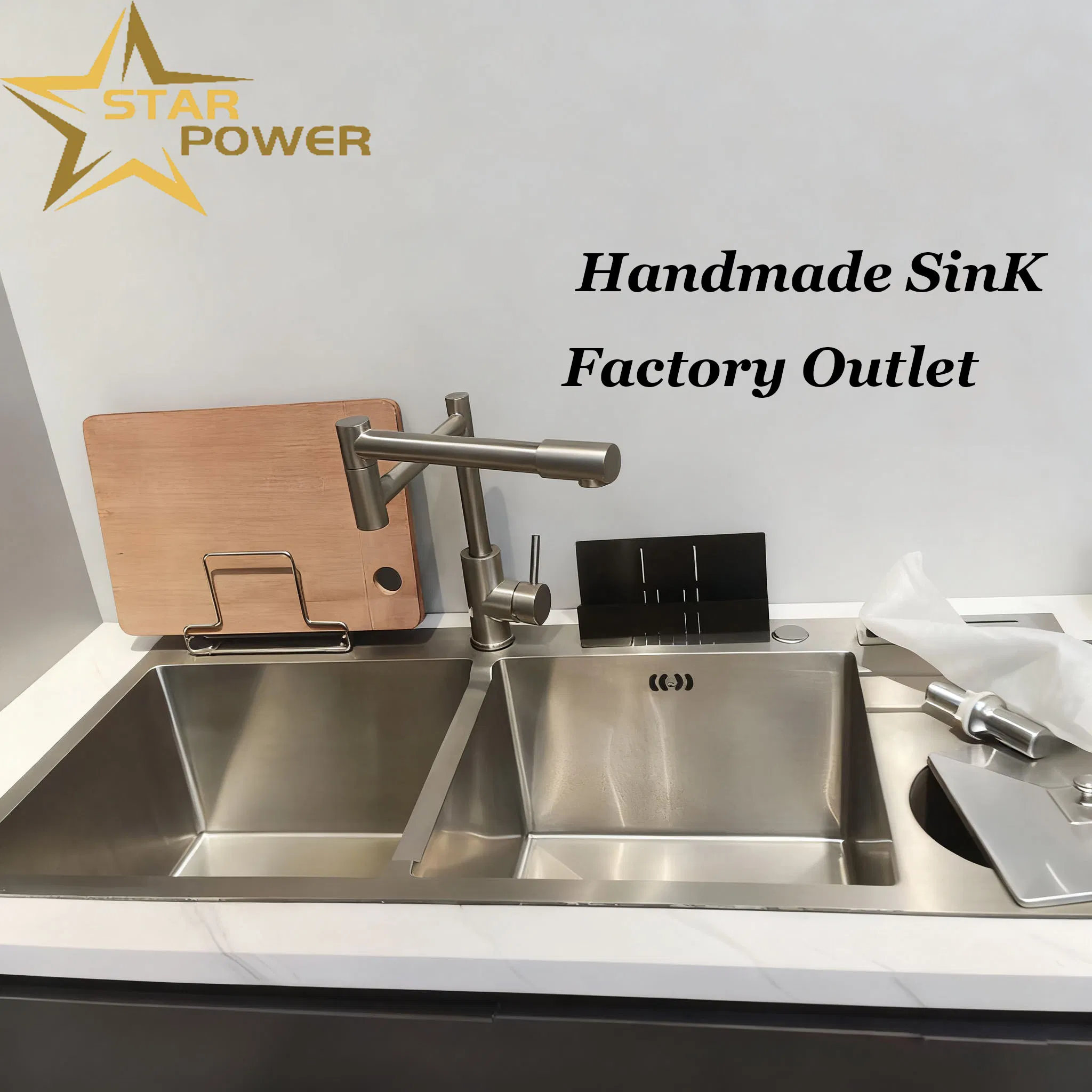 Handmade Stainless Steel Sink with Built-in Cutting Board