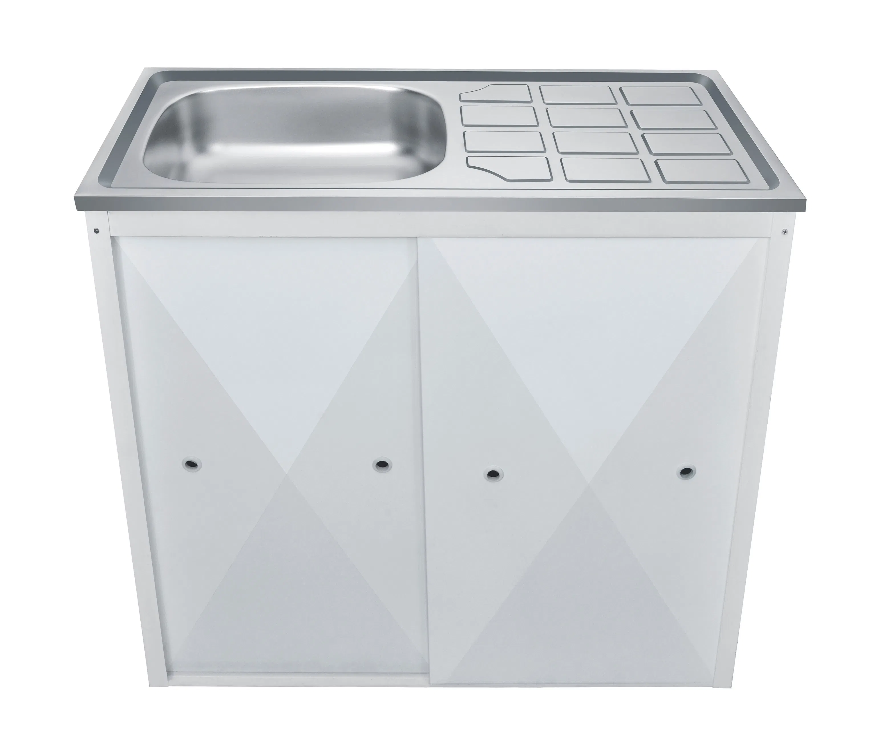 Outdoor Sink Double Bowl Cutting Board Site on Cabinet Stainless Steel Sink