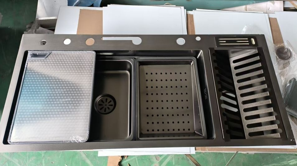 Waterfall Style Undermount Stainless Steel Kitchen Sink with Multifunction Dish Rack