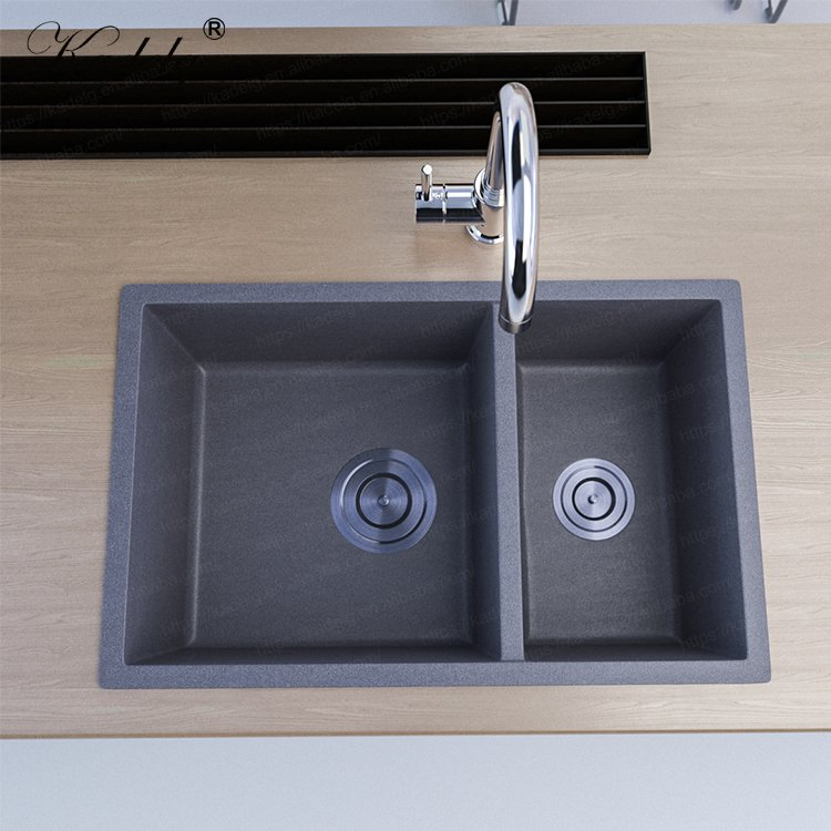 Unique Design Top Mount Grey Double Bowl Rectangular Composite Granite Marble Kitchen Sinks