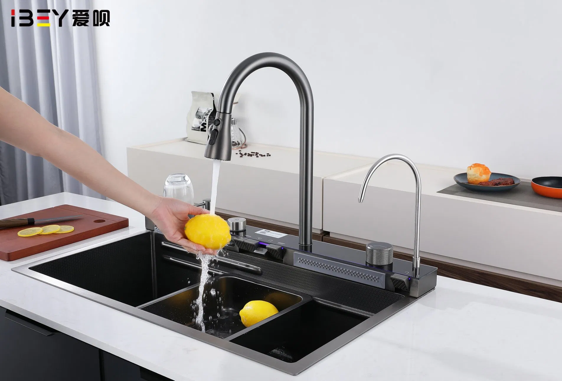 Ibey Nano Stainless Steel Kitchen Sink with Integrated Faucet and Temperature Control