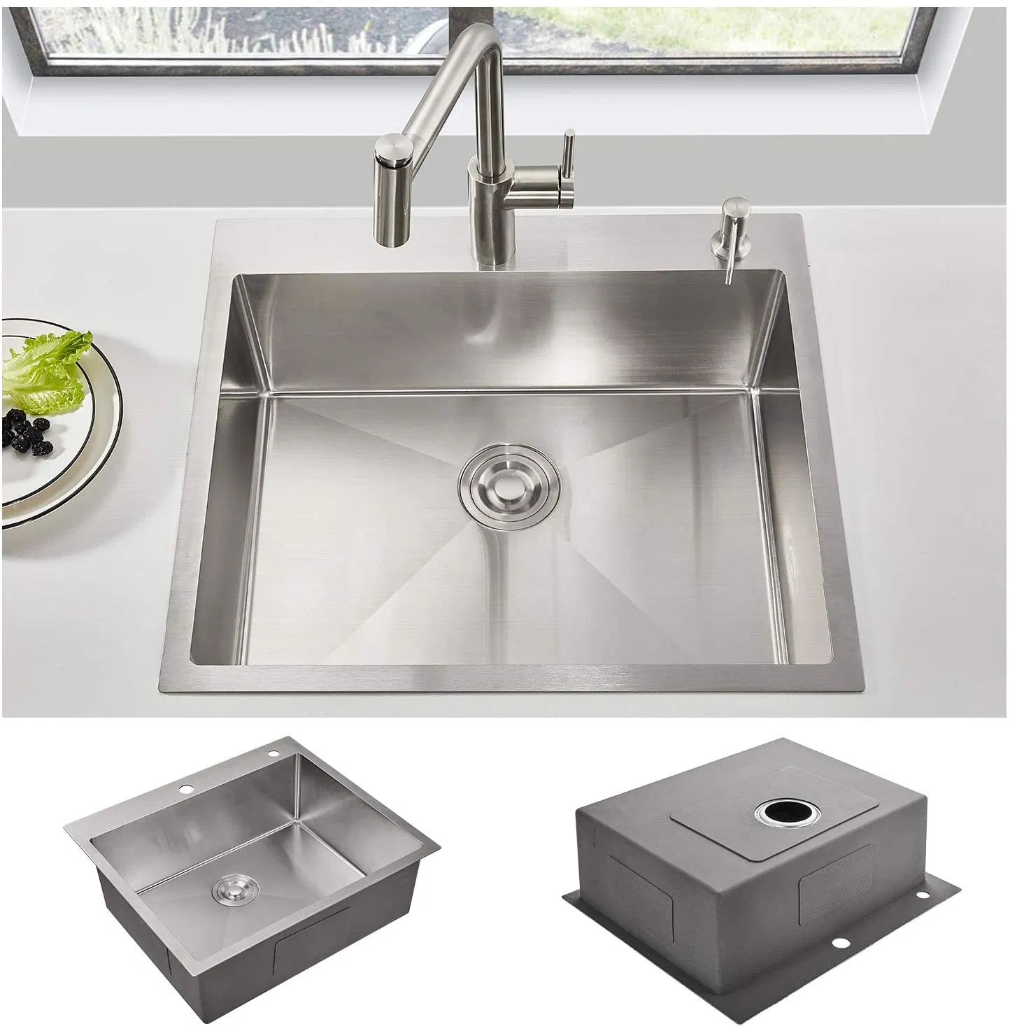 18 Gauge Handmade Stainless Steel Topmount Drop-in Single Basin Kitchen Sink