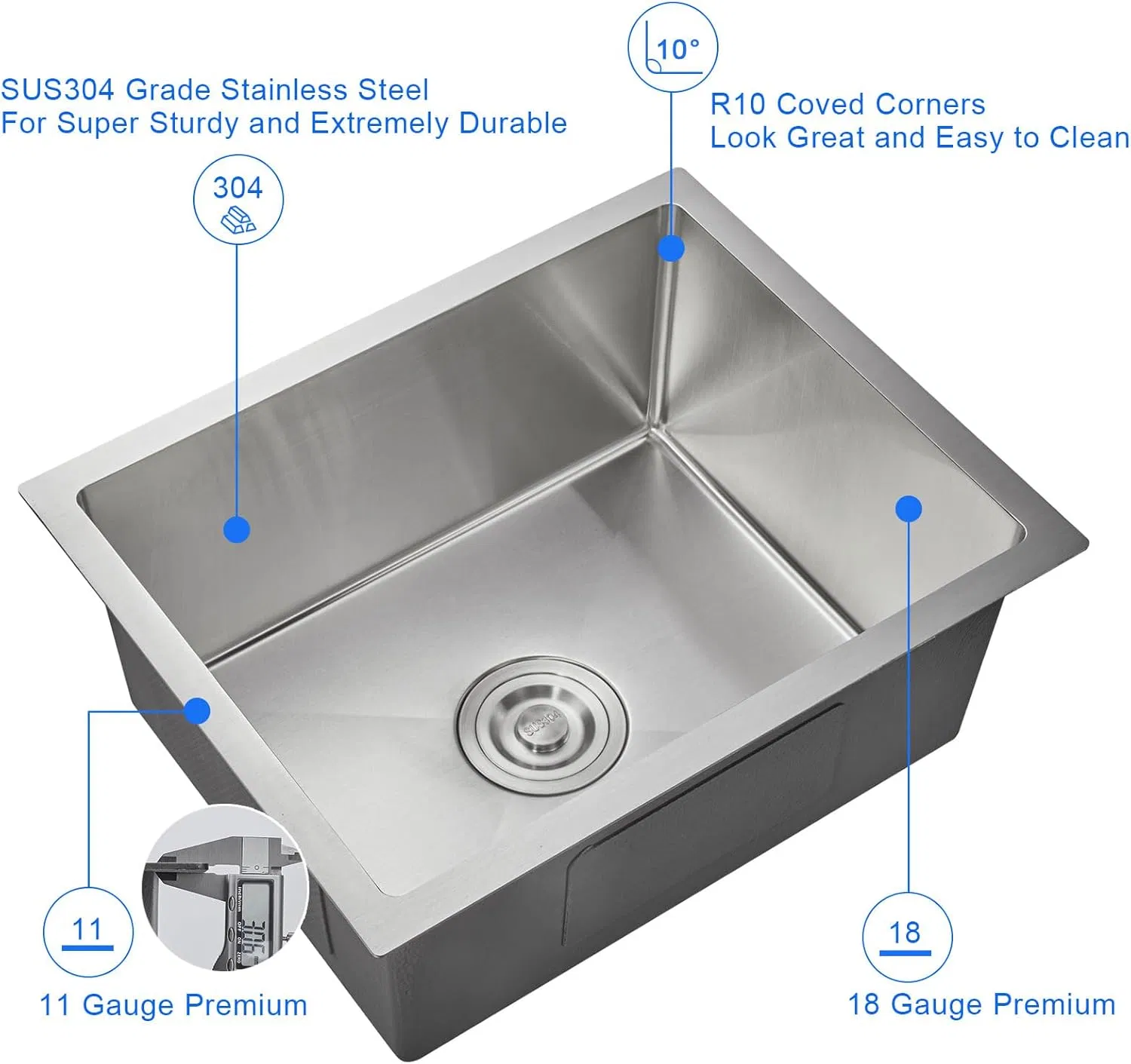 Sink Factory Undermount Single Bowl Stainless Steel Kitchen Sink Kitchen Accessories Wash Basin Handmade Sink