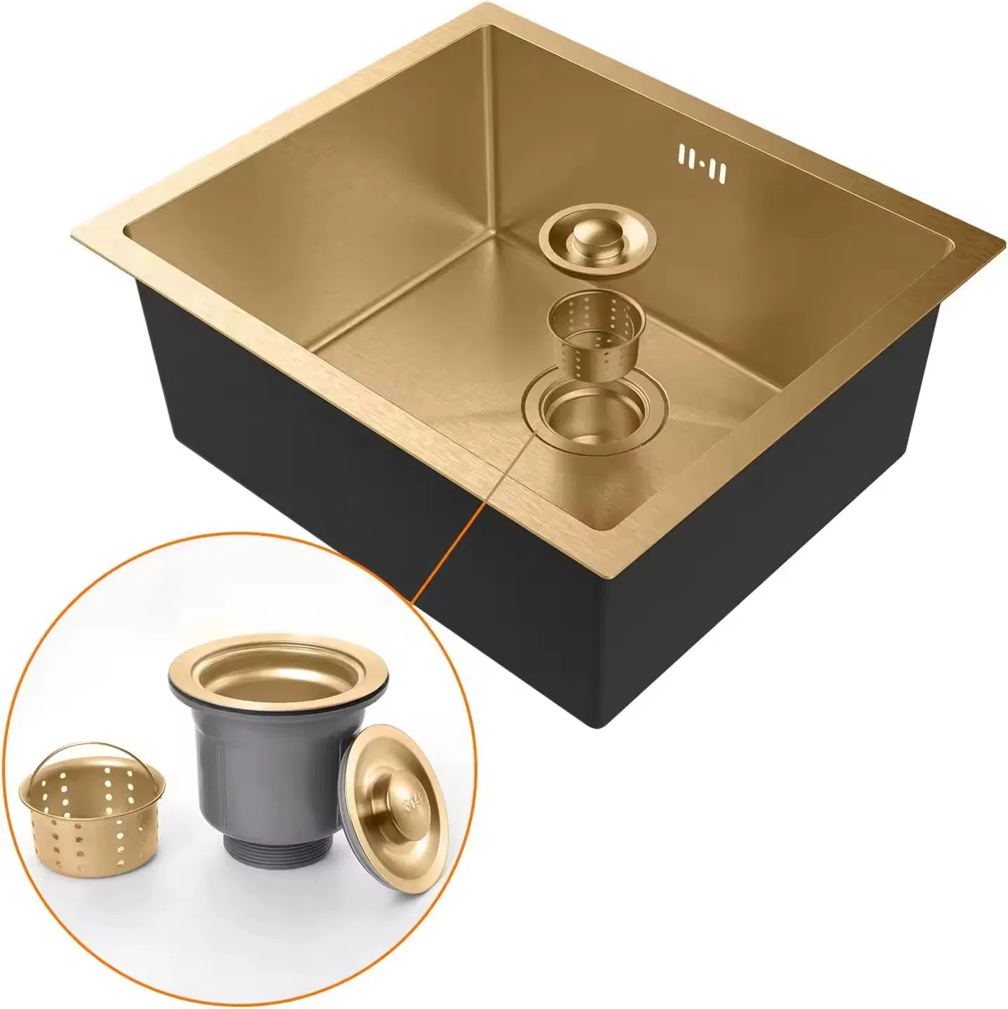 Undermount Kitchen Sink Drop in Topmount Single Bowl Outdoor Campervan Sink with Drainer Fittings Gold