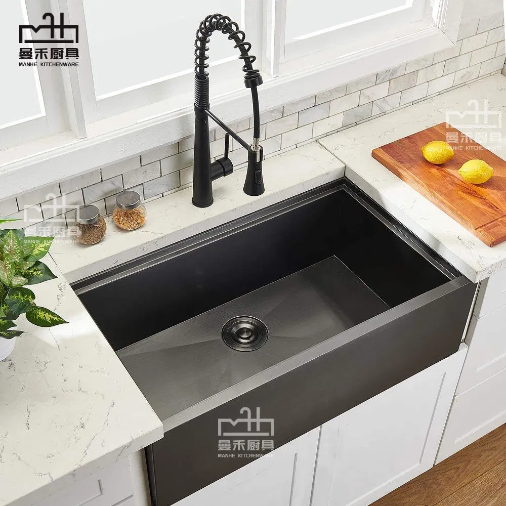 33X20 Inch Stainless Steel Farmhouse Sink Gunmetal Black Single Bowl Workstation Flat Apron Front Farm Kitchen Sink with Cutting Board