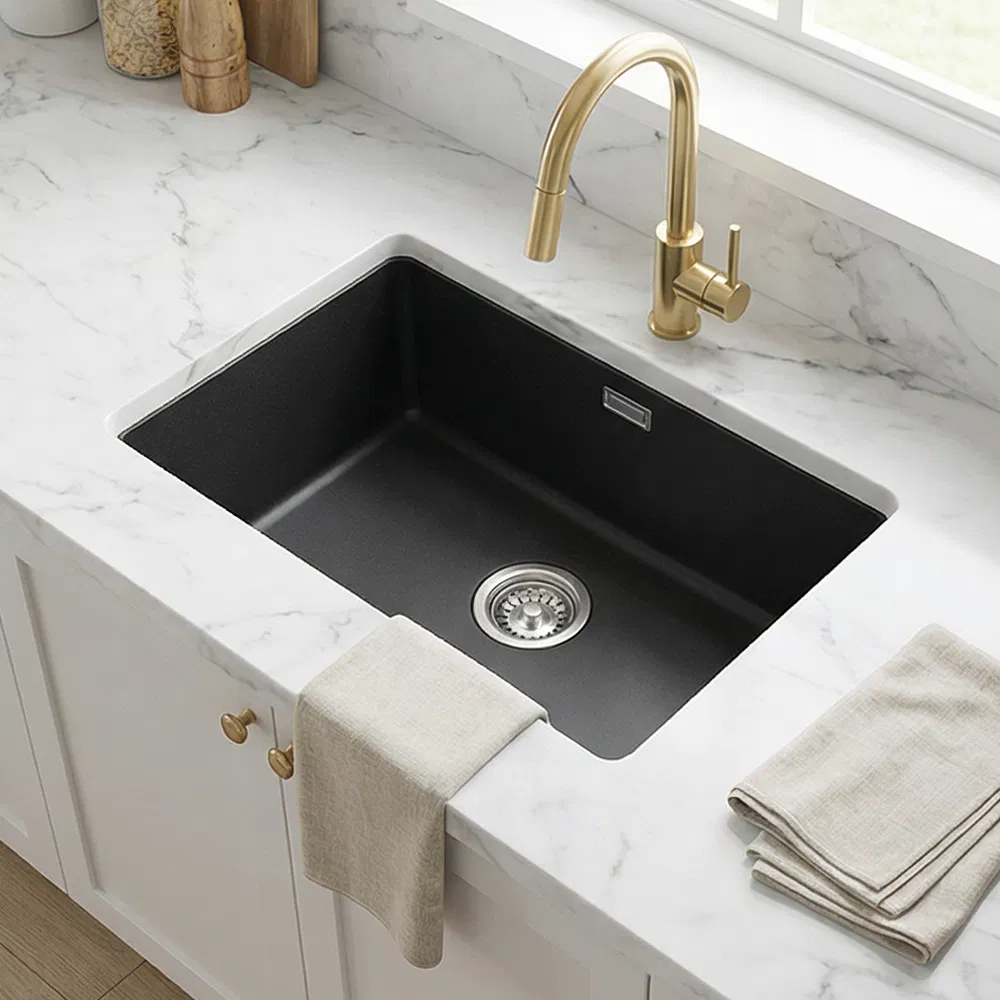 Anti-Scratch Modern Rectangular Undermount Quartz Composite Granite Kitchen Sink