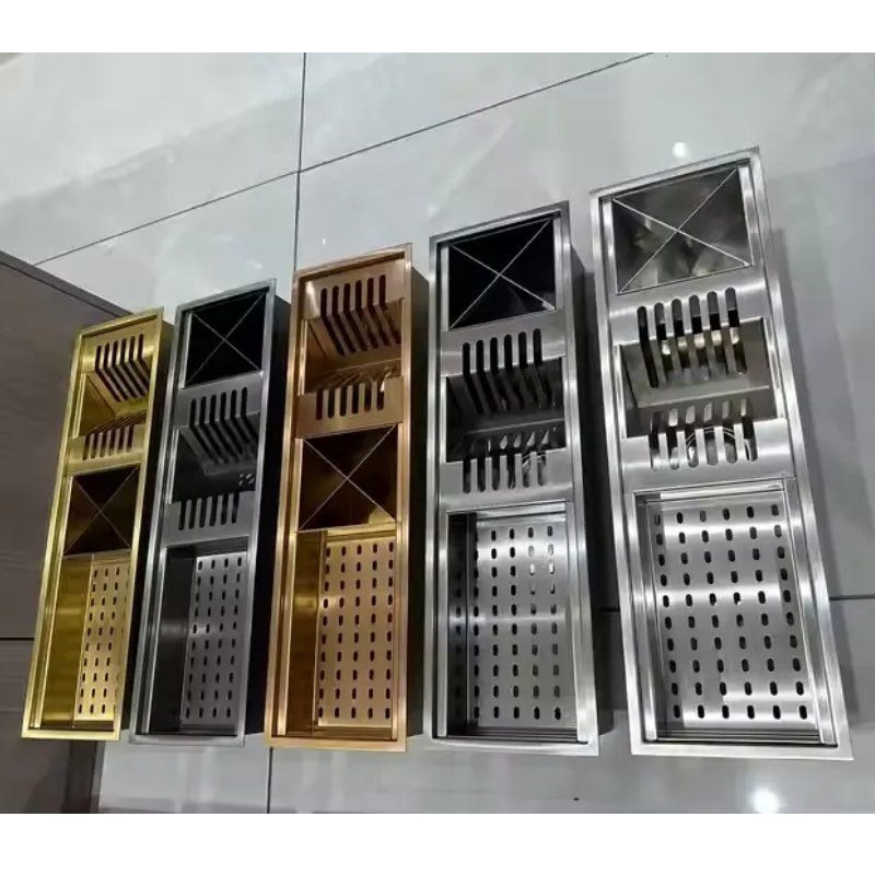Multifunctional Gold Stainless Steel Dish Drying Kitchen Channel Sink with Gold Draining Rack
