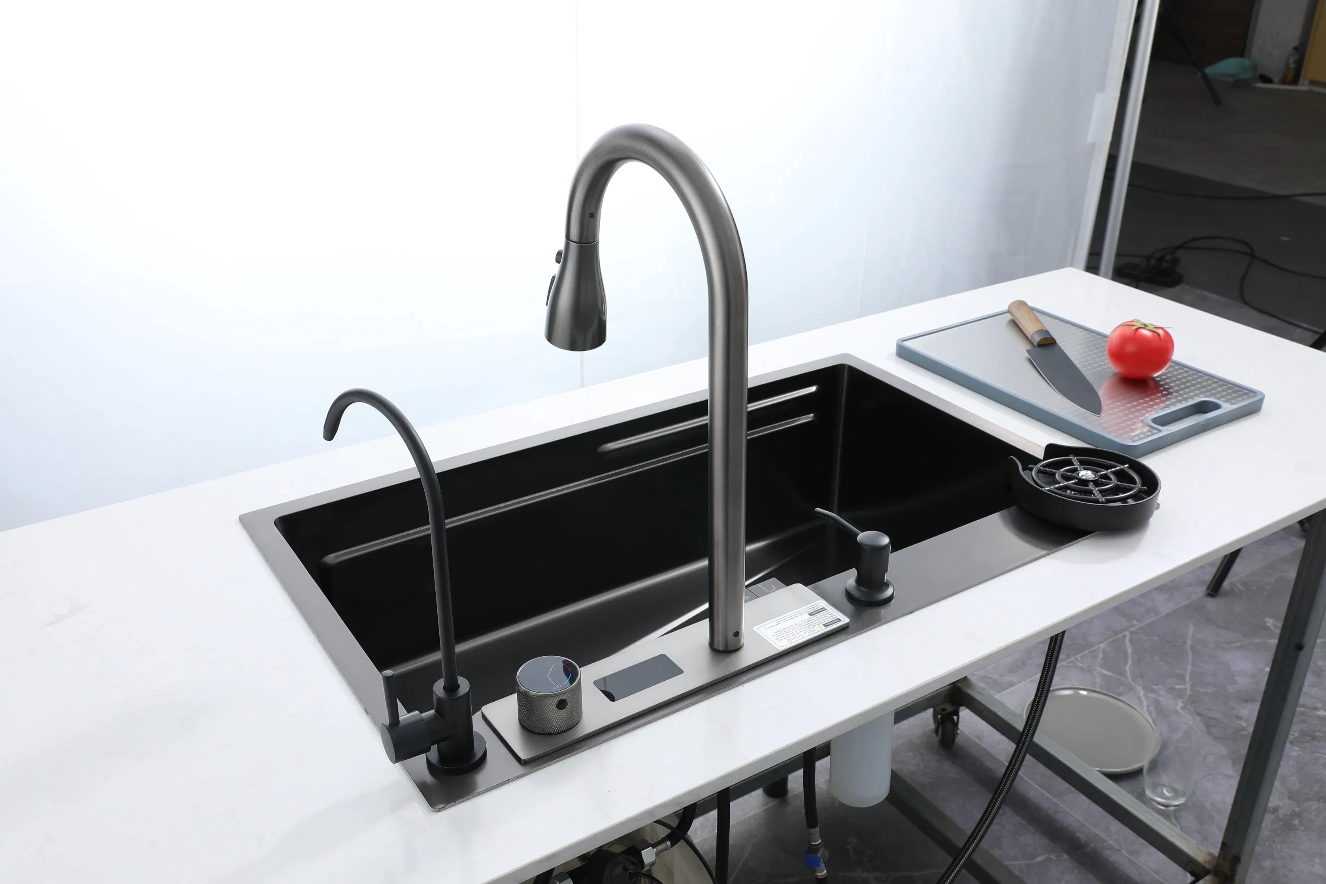 Premium Handmade Stainless Steel Kitchen Sink with Elegant Pull-out Faucet