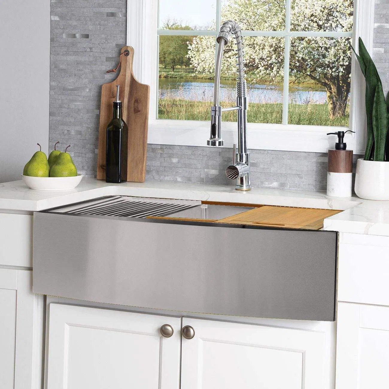 10060 Nano 304 Tainless Steel 34" Bronze Double Bowl Apron Front Farmhouse Kitchen Sink