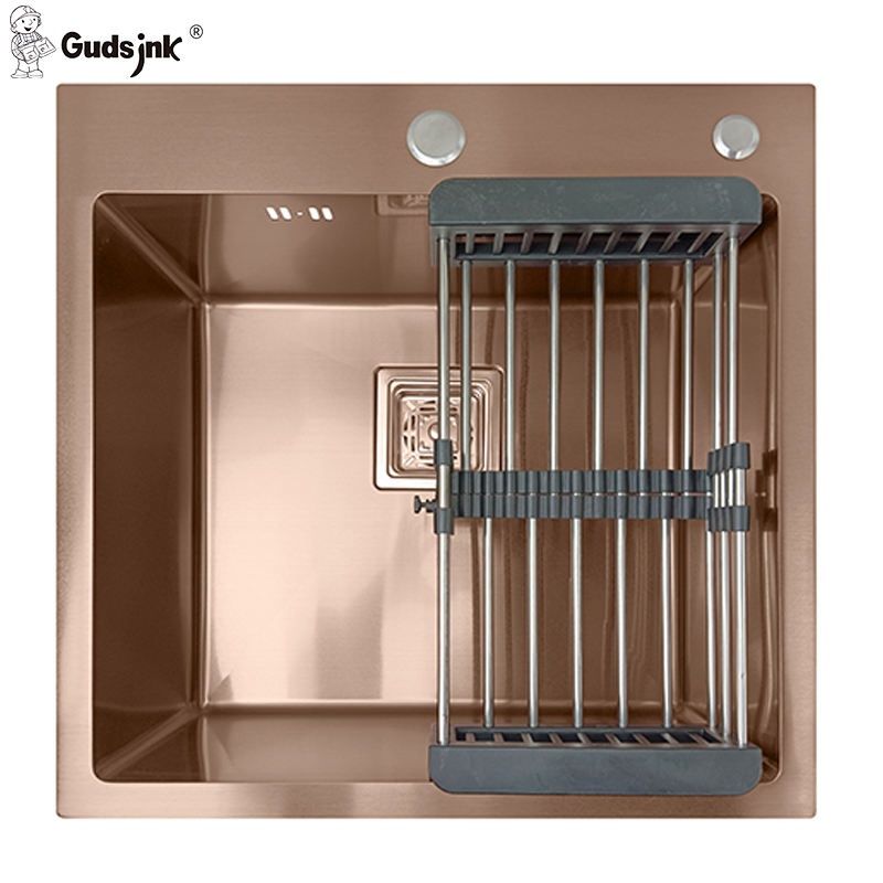Gudsink Cheap Single Bowl Drop-in Stainless Steel 304 Square Rose Gold Bar Basin Modern Topmount Kitchen Sinks