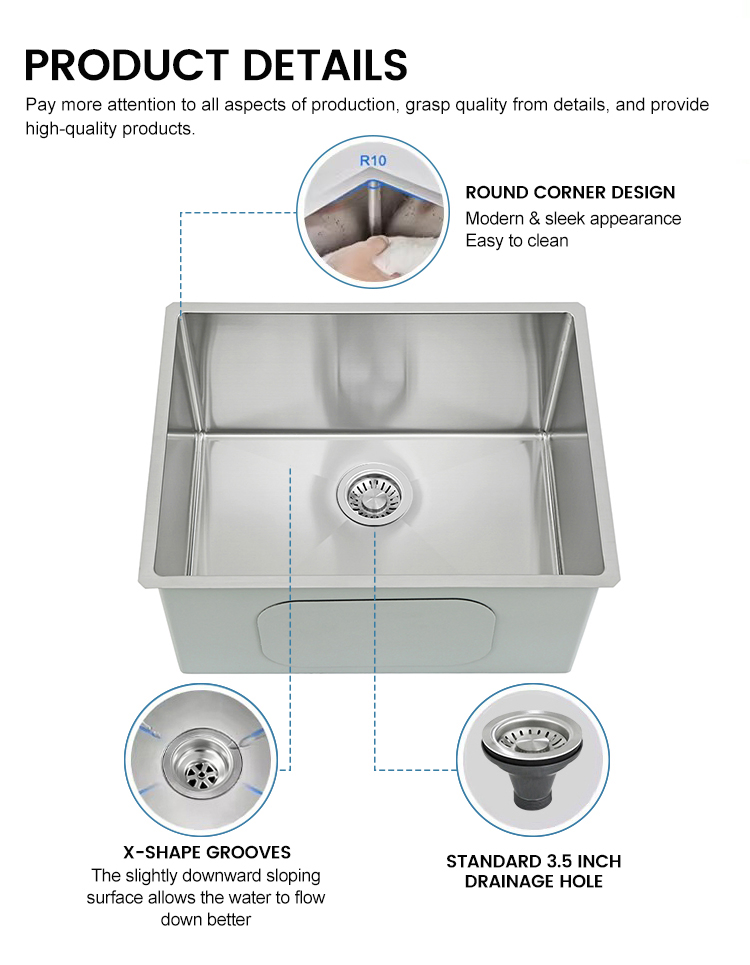 Single Bowl Undermount Small Bar Sink Commercial Stainless Steel Kitchen Sink R10 Round Corner