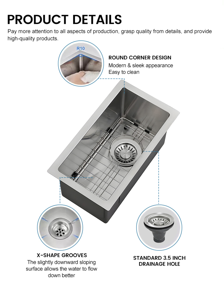Apartment Small Bar RV Basin Undermount Stainless Steel Kitchen Sink