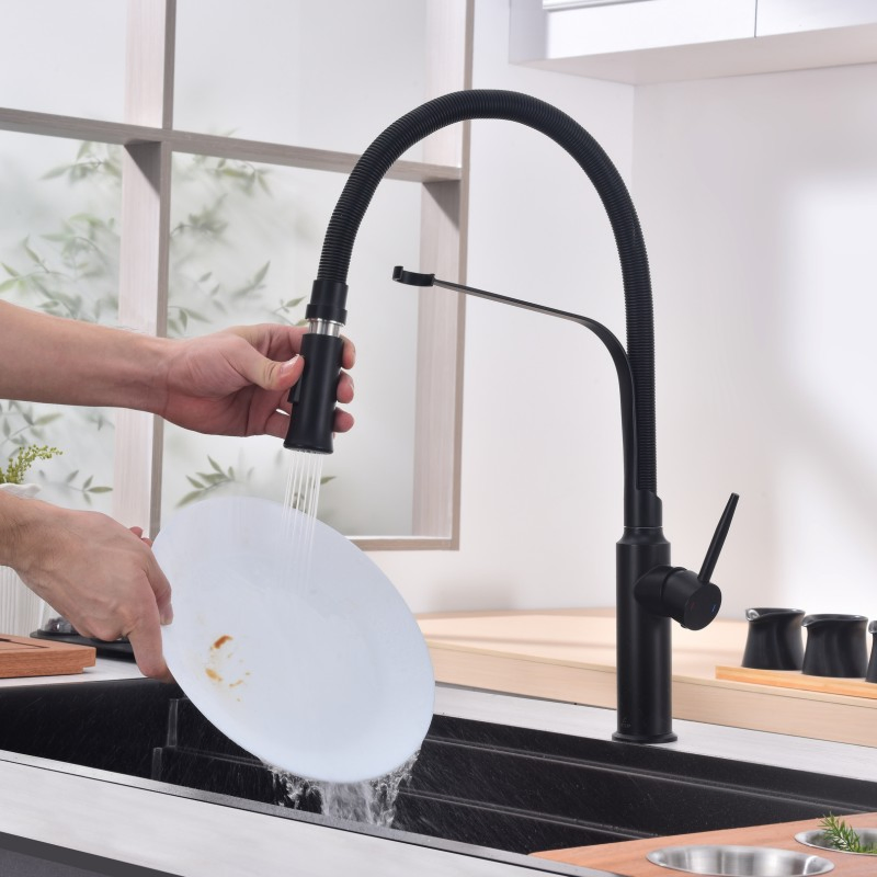 Factory Stainless Steel Stretchable Bathroom Nano Pull out Spout Deck-Mount Kitchen Sink Flexible Faucet