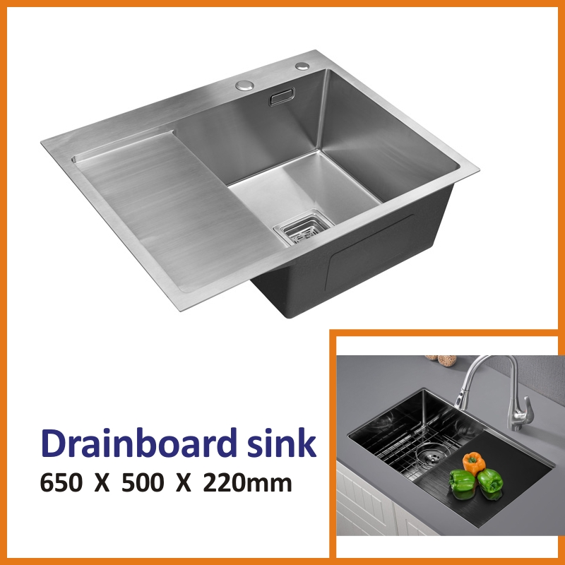 16"X 20" Inch 18 Gauge Commercial Large Topmount Drop-in Single Bowl Basin Handmade SUS304 Stainless Steel Kitchen Sink Brushed Nickel Kitchen Sink with Drainb