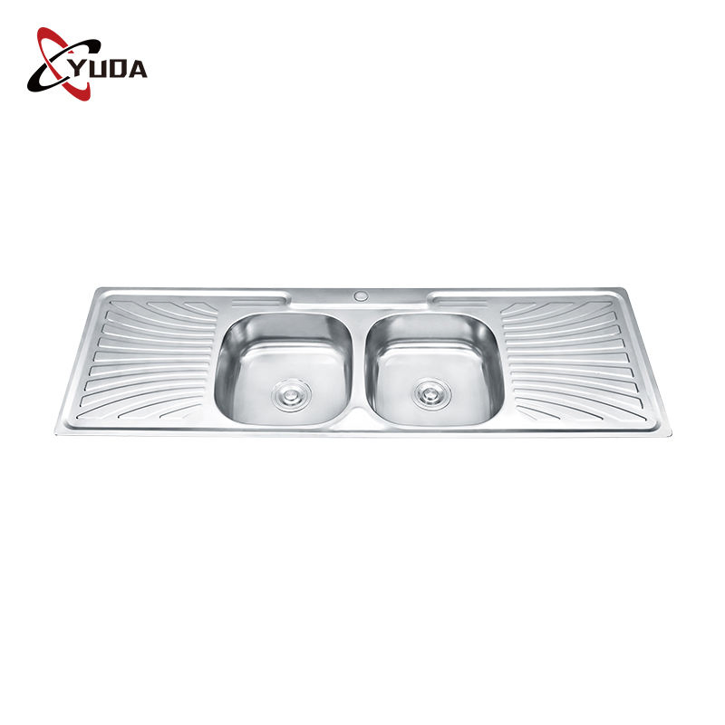 Modern Farmhouse Kitchen Sink 304 Stainless Steel Double Bowl with Plate Sink