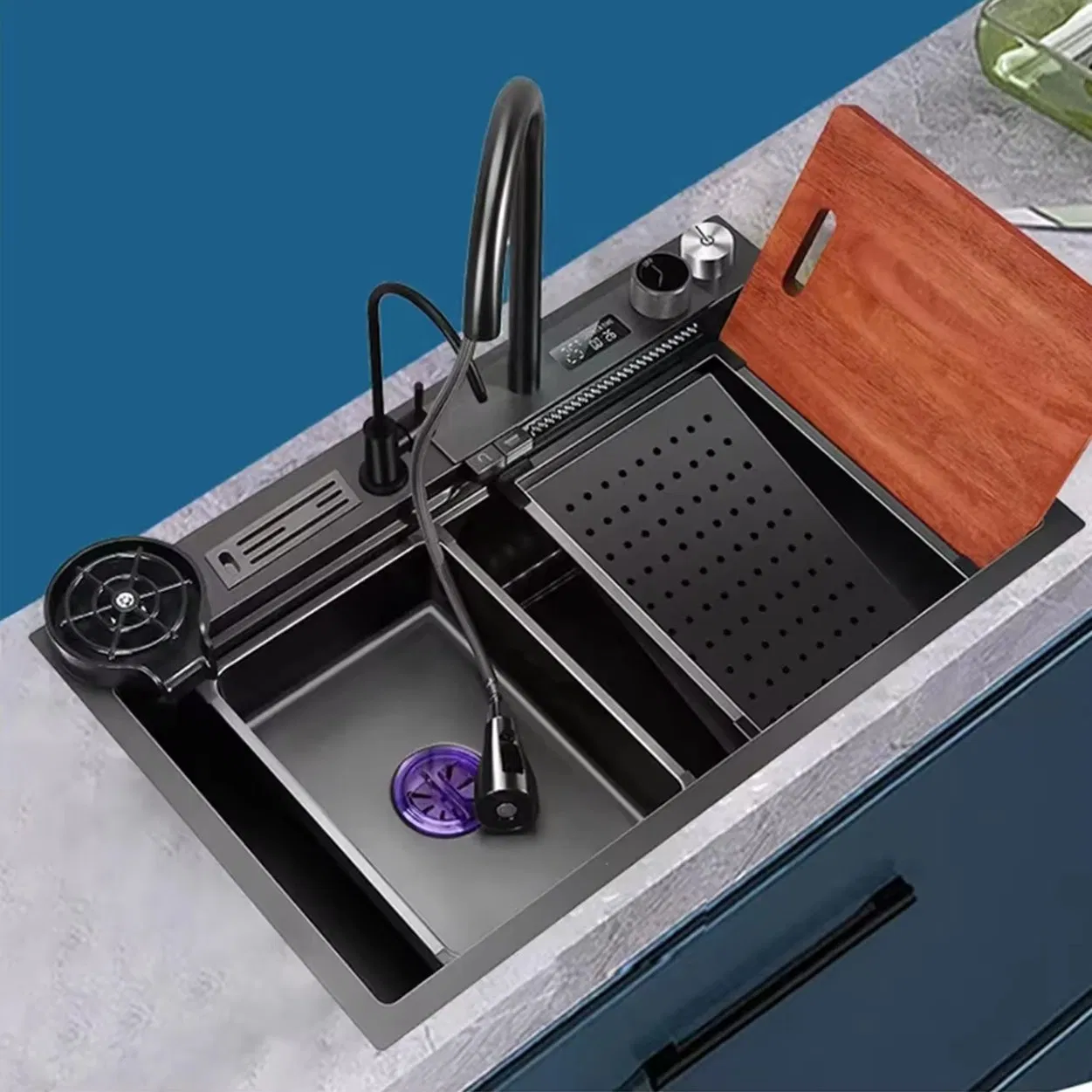 Smart Sink with Cutting Board Rack SUS304 Handmade Kitchen Sink Double Bowl Stainless Steel Sink