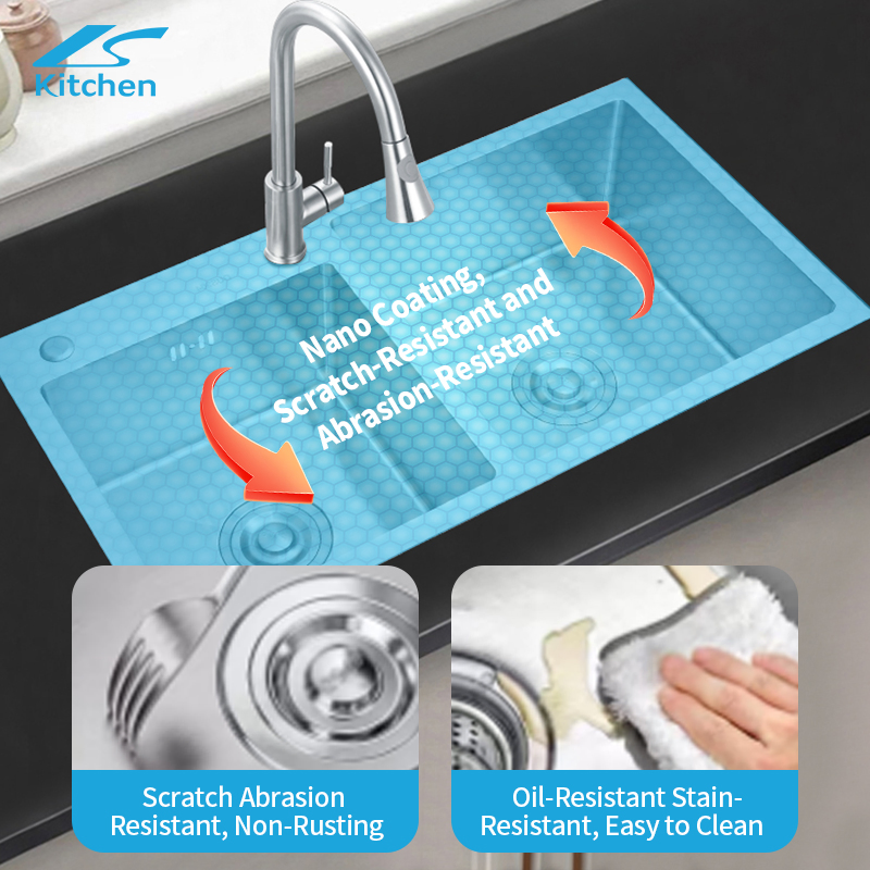 Modern Kitchen Sink, Double Bowl Handmade Outdoor Sink, Stainless Steel Undermount Sink